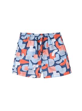 Fato de banho Mayoral estampado azul e coral para menino  