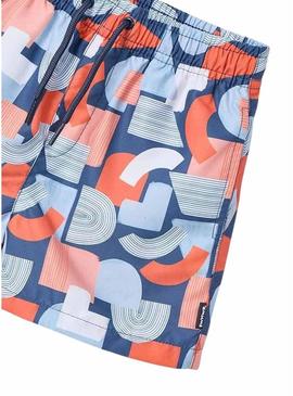 Fato de banho Mayoral estampado azul e coral para menino  