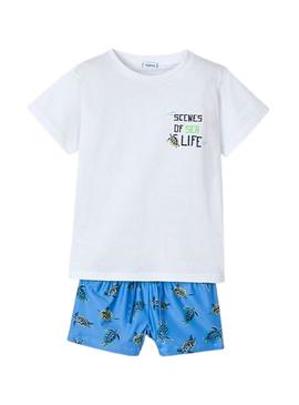 Conjunto Mayoral de banho azul e camiseta para menino da marca  .