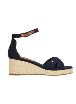 Sandálias Tommy Hilfiger Flag Criss marinho para mulher.