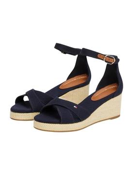 Sandálias Tommy Hilfiger Flag Criss marinho para mulher.
