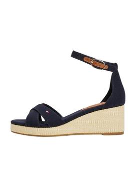 Sandálias Tommy Hilfiger Flag Criss marinho para mulher.