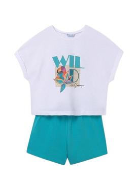 Conjunto Mayoral calção curto e camiseta azul para menina