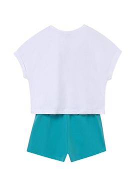 Conjunto Mayoral calção curto e camiseta azul para menina