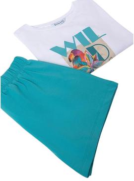 Conjunto Mayoral calção curto e camiseta azul para menina