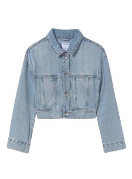 Jaqueta jeans de marca Mayoral lavada clara para menina.