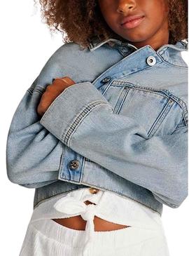 Jaqueta jeans de marca Mayoral lavada clara para menina.