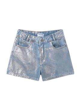 Short  denim Mayoral de cintura alta prateado para meninas.