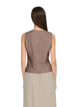 Colete Only Iris Siesta em linho marrom para mulher.