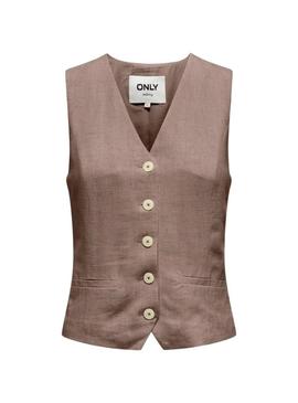 Colete Only Iris Siesta em linho marrom para mulher.