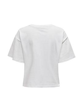 Camiseta Only Terza com bolso de tachuelas branco para mulher.