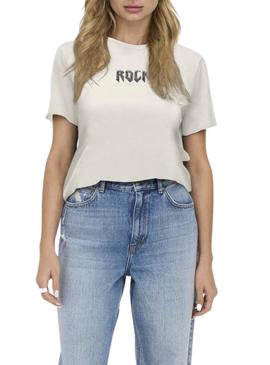 Camiseta Only Lucy Rock bege para mulher.