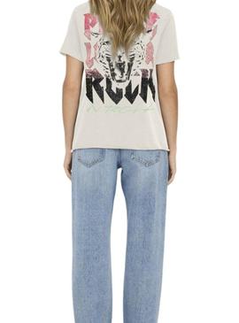 Camiseta Only Lucy Rock bege para mulher.