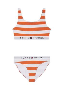 Biquíni Tommy Hilfiger Breton laranja e branco para menina.