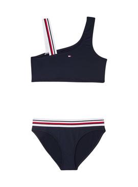 Biquíni Tommy Hilfiger One Shoulder azul para menina.