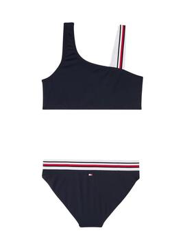Biquíni Tommy Hilfiger One Shoulder azul para menina.