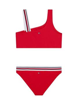 Biquíni Tommy Hilfiger One Shoulder vermelho para menina.