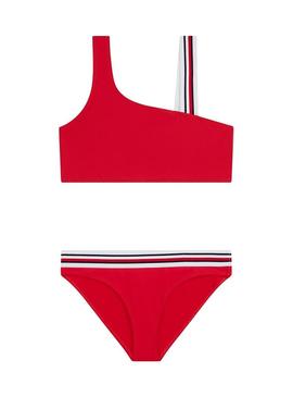 Biquíni Tommy Hilfiger One Shoulder vermelho para menina.