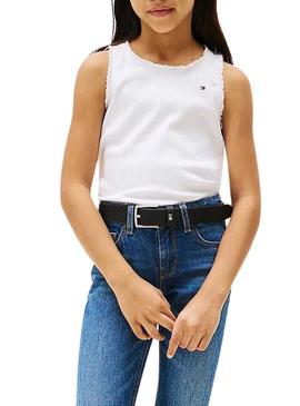 Camiseta Tommy Hilfiger Rib Lace branca para menina.