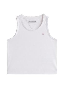 Camiseta Tommy Hilfiger Rib Lace branca para menina.