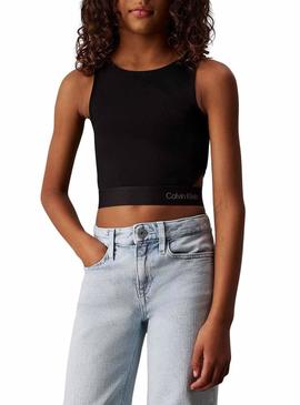 Top Calvin Klein Jeans recortado preto para menina