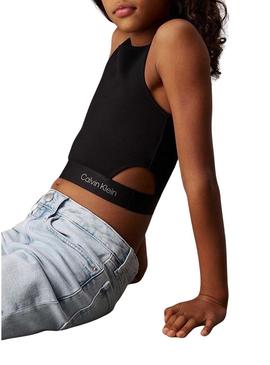 Top Calvin Klein Jeans recortado preto para menina