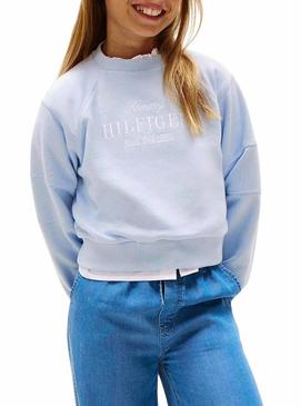 Moletom Tommy Jeans Script azul para menina.