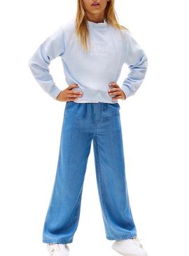 Moletom Tommy Jeans Script azul para menina.