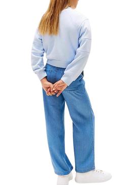 Moletom Tommy Jeans Script azul para menina.