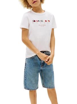 Camiseta Tommy Hilfiger MultiFlag branco para criança.
