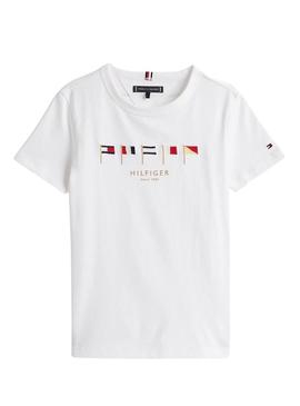 Camiseta Tommy Hilfiger MultiFlag branco para criança.