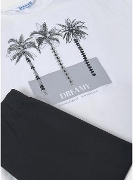 Conjunto de Mayoral calça legging e camiseta branca para menina.