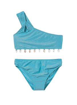 Biquíni Mayoral conchas turquesa para menina.
