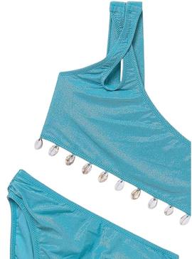 Biquíni Mayoral conchas turquesa para menina.