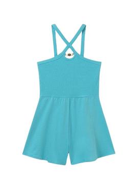  Jumpsuit  Mayoral curto com alças cruzadas turquesa para menina.