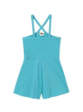  Jumpsuit  Mayoral curto com alças cruzadas turquesa para menina.