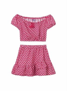 Conjunto Mayoral saia e top estampado rosa menina