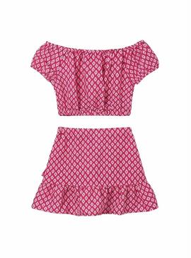 Conjunto Mayoral saia e top estampado rosa menina