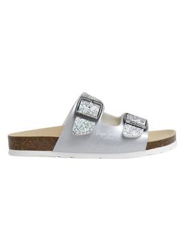 Sandálias Pepe Jeans Oban prateadas para menina.