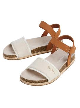 Sandálias Pepe Jeans Berlin Bass bege para menina.