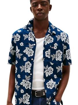 Camisa Tommy Jeans Hawaii azul marinho para homem.