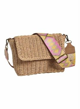 Bolsa Pieces Senia Cross Body de palha rosa para mulher.