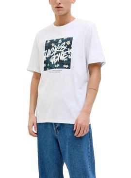 Camiseta Jack and Jones Hawaii Shape branca para homem.
