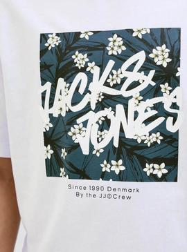 Camiseta Jack and Jones Hawaii Shape branca para homem.