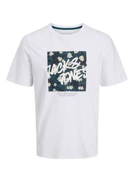 Camiseta Jack and Jones Hawaii Shape branca para homem.