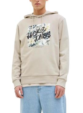 Moletom Jack and Jones Hawaii Shape bege para homem.