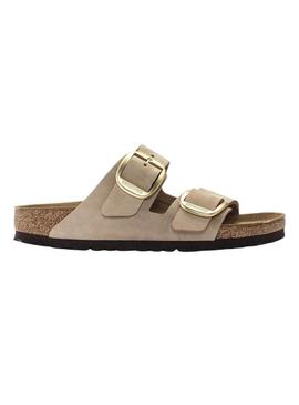 Sandálias Birkenstock Arizona Big Buckle bege para mulher.