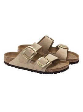 Sandálias Birkenstock Arizona Big Buckle bege para mulher.