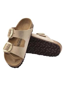 Sandálias Birkenstock Arizona Big Buckle bege para mulher.