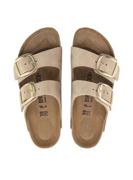 Sandálias Birkenstock Arizona Big Buckle bege para mulher.